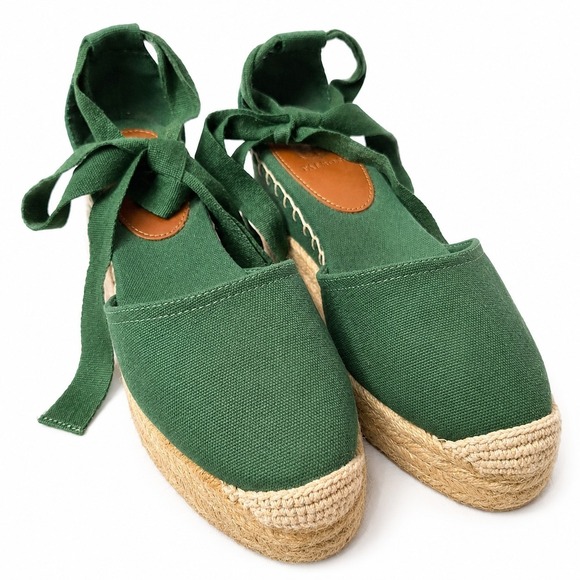 Talbots Shoes - TALBOTS Izzy d'Orsay Tie-Ankle Espadrille Wedge Sz 7.5 Green Canvas Coastal Beac